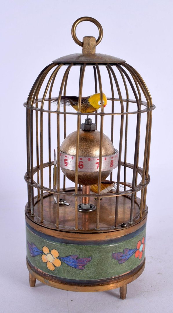  ZAMTAC Eximious Brass Birdcage Machine Clock with Bird